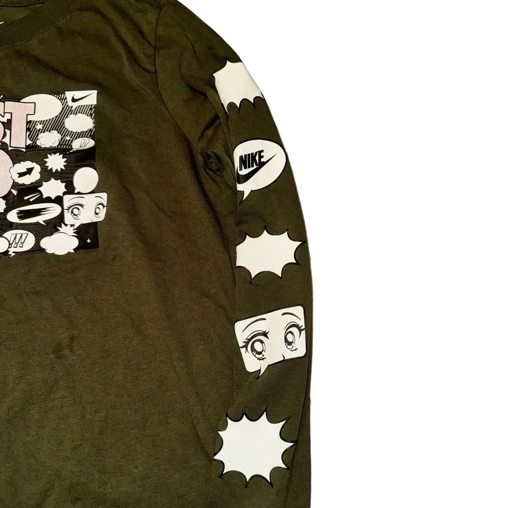Nike Long Sleeve T-Shirt Big Kid's L Green Comic Book Graphic Sleeve Just Do It